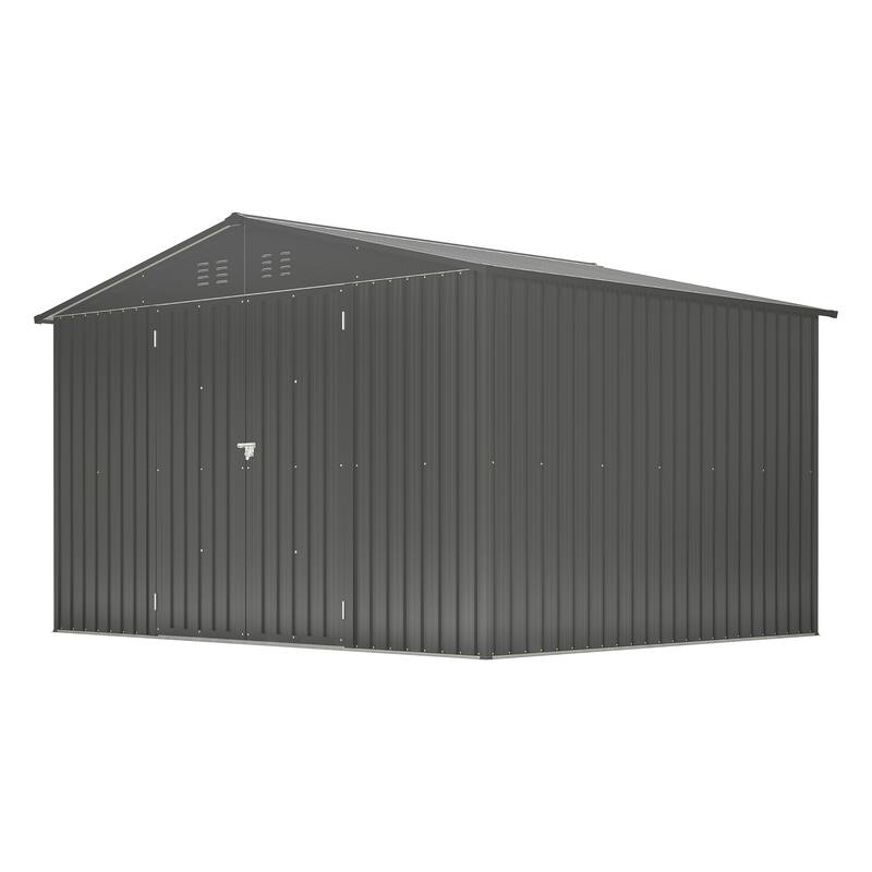GDFStudio - Genevieve 10X8 FT Outdoor Metal Storage Shed with Lockable Doors for Garden and Backyard Organization - 10X8 FT