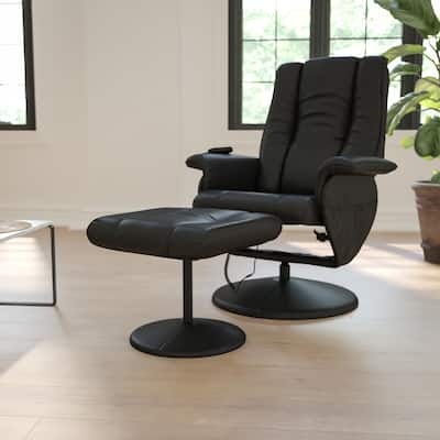Massaging Multi-Position Recliner &Ottoman w/Wrapped Base in LeatherSoft
