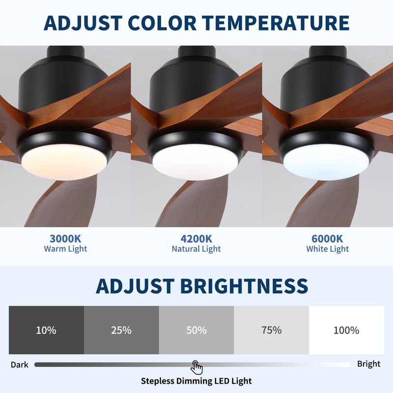 52 inch Natural Style Cozy Solid Wood White Ceiling Fan with Light, Quiet DC Motor