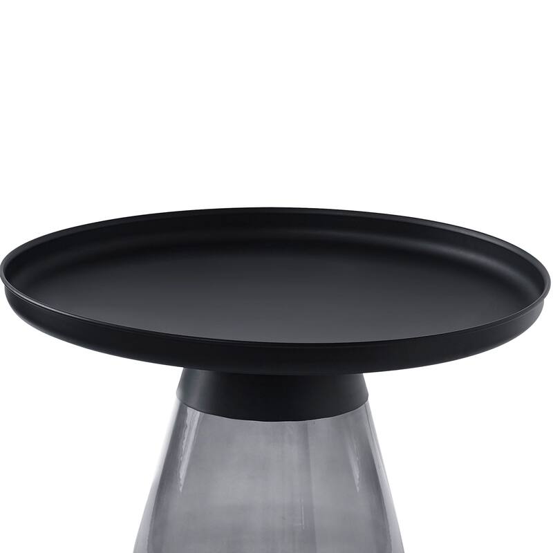 Nesting Table - Matte Black Tray Top with Smoky Glass Base - 19x20