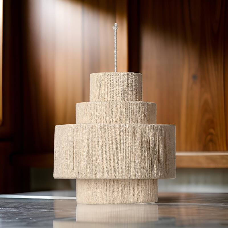 113 Inch Pendant Chandelier, 3 Tier Design, Beige Cotton Rope, Iron Frame