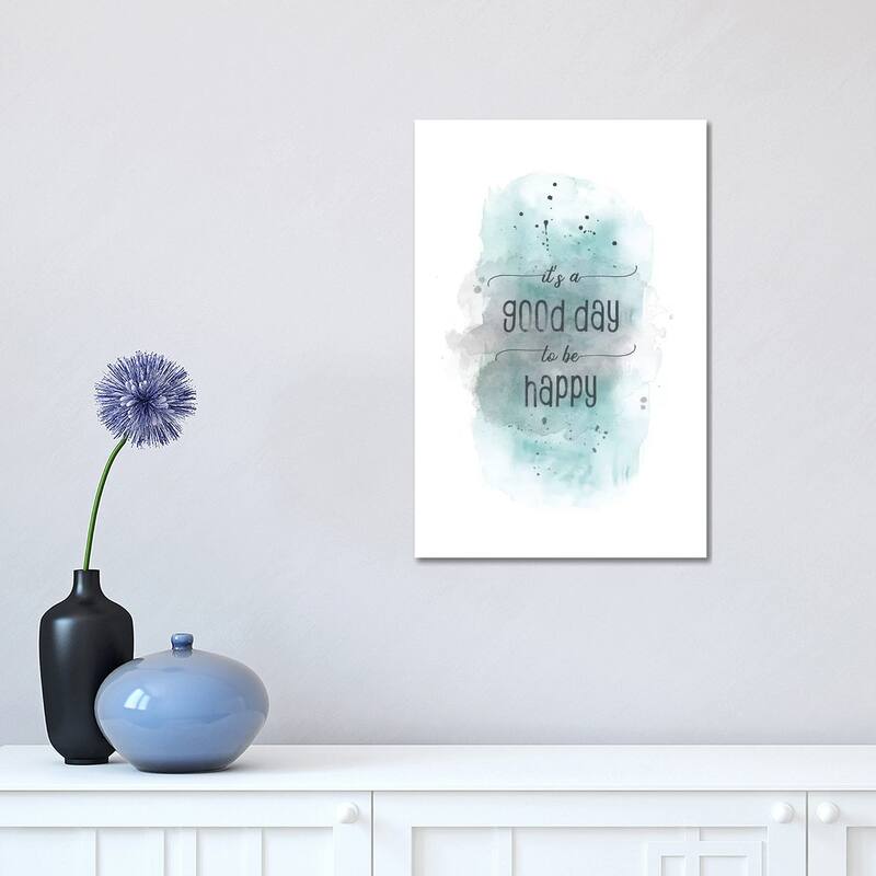 iCanvas "It Is A Good Day To Be Happy Teal" by Melanie Viola Canvas Print - 18x12x1.5