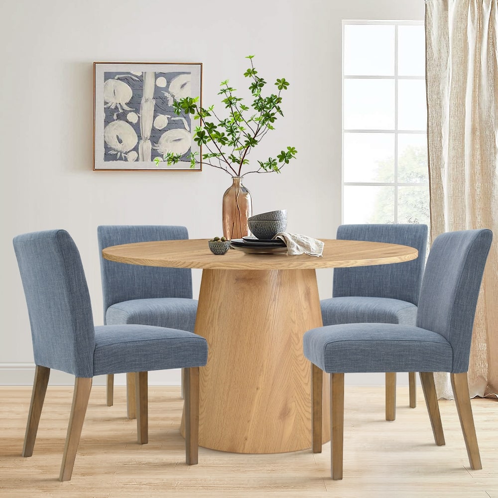 5-Piece Round Dining Set with Pedestal Table and Upholstered Chairs