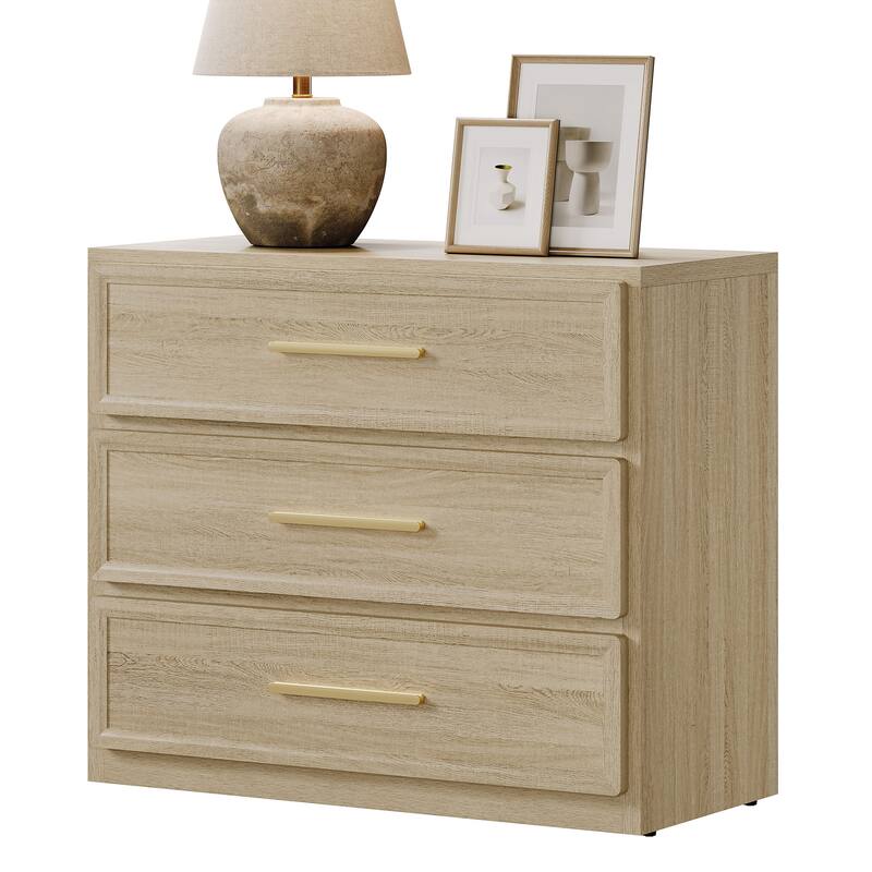 Gold-Accent 3-Drawer Nightstand: Multi-Use for Bedrooms, Guest Rooms & Dressers