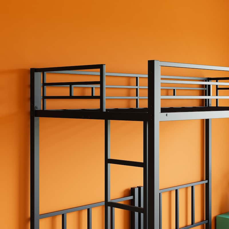 Twin Over Twin Over Twin Bunk Bed, Metal Triple Twin Bed with Safety Guardrails and Ladder, Convertible 3 Beds