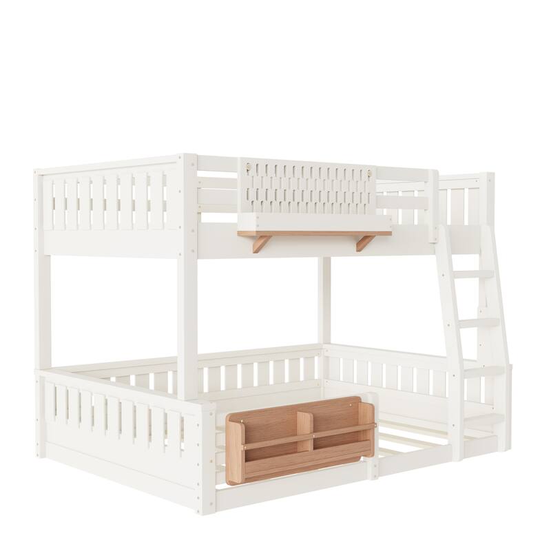Full XL over Queen/Full over Queen Bunk Bed with Ladder and Guardrails, Pegboard and bookshelf