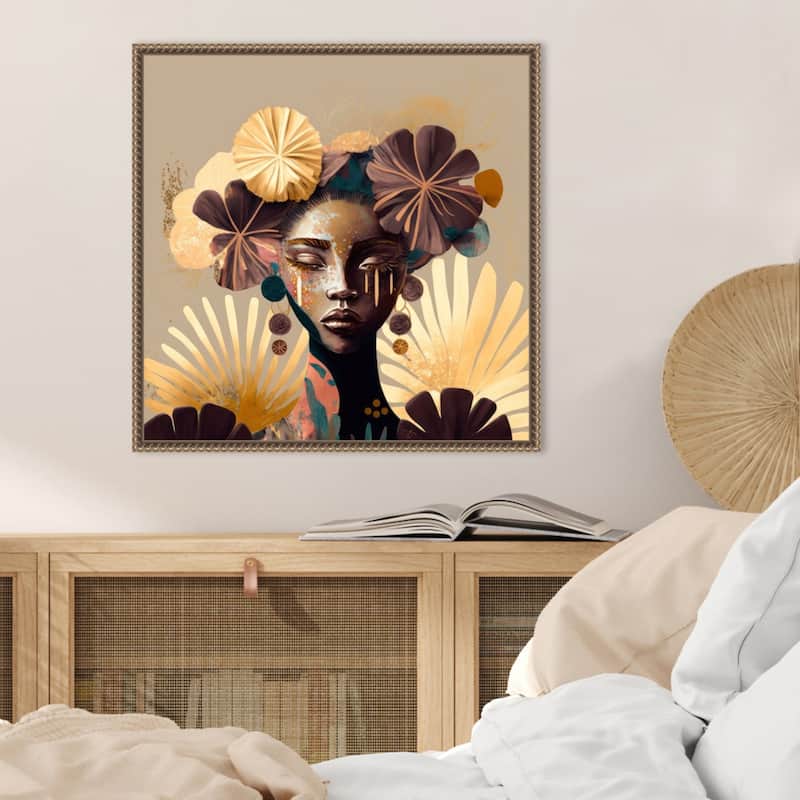 Tribal Bokeh by Bella Eve Framed Canvas Wall Art Print - Sylvie Beaded Gold