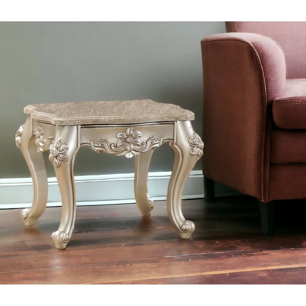 HomeRoots 24" Champagne Faux Marble And Solid Wood End Table - 24