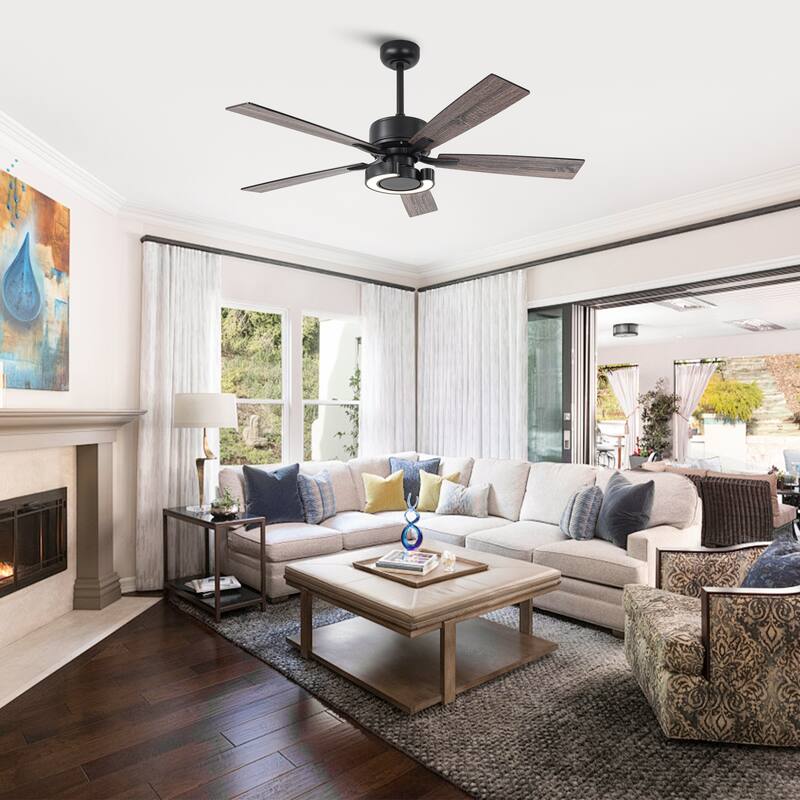 52-Inch Modern Intergatred LED Reversible Black Ceiling Fan with Light and Remote