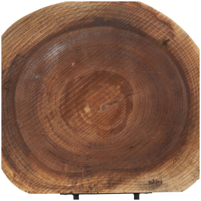 Wood Tree Handmade Circular Slab Sculpture with Black Metal Base - Brown - Roche River Decor - 4"W x 21"L x 23"H