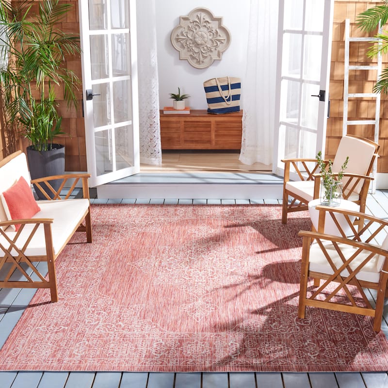 SAFAVIEH Courtyard Zikrija Indoor/ Outdoor Waterproof Patio Backyard Rug - 8' x 11' - Rust/Ivory