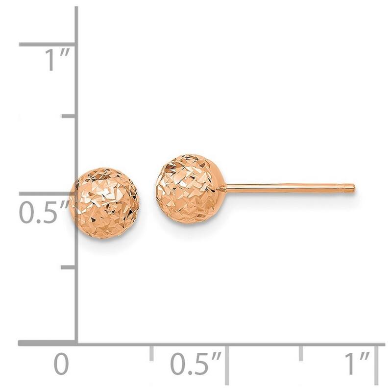Curata 14k Rose Gold 6mmDiamond-Cut Ball Post Earrings
