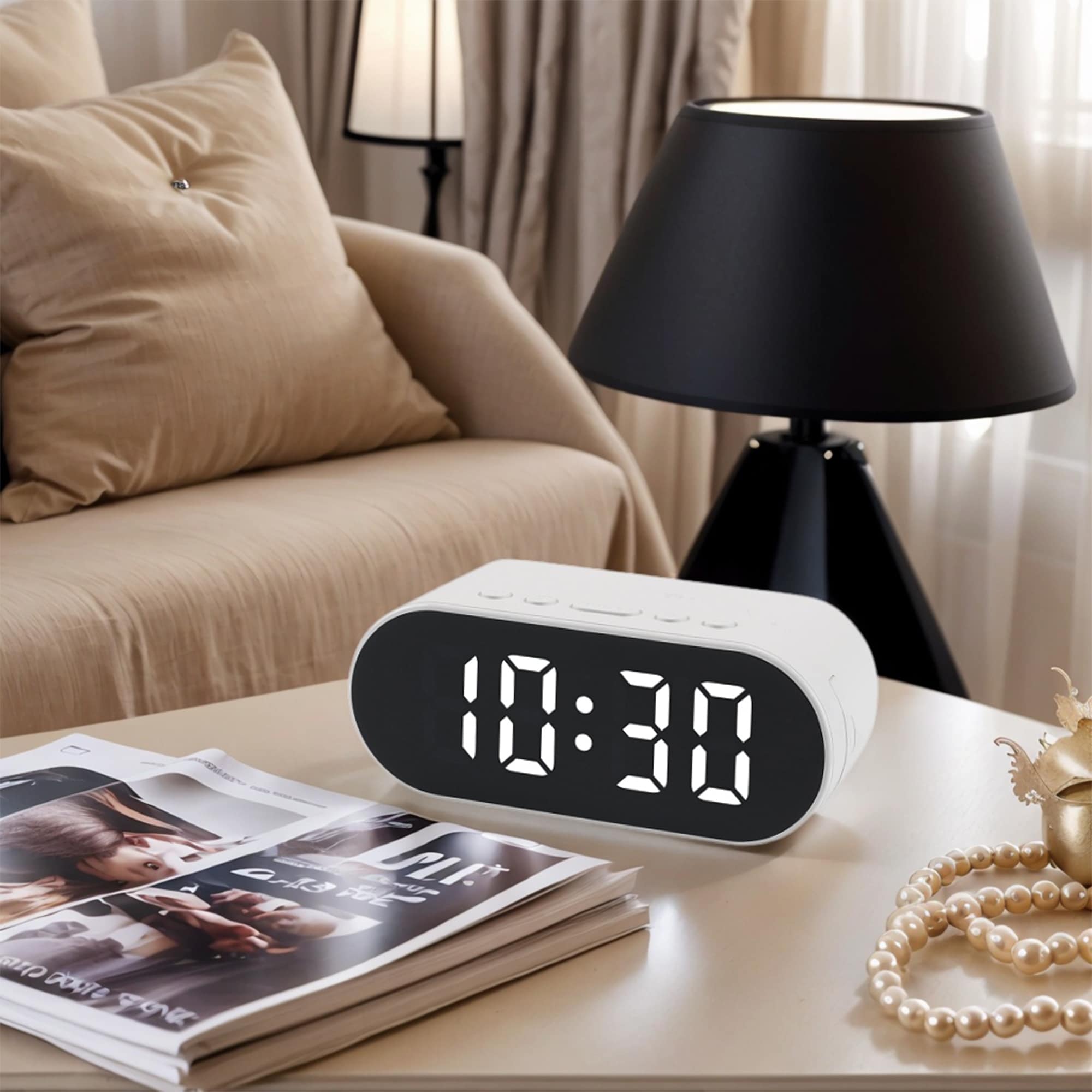 Compact Digital Alarm Clock, Small Size, Adjustable Volume, Dual Alarms, Ideal for Travel/Office 4.1"Lx1.6"Wx1.6"H