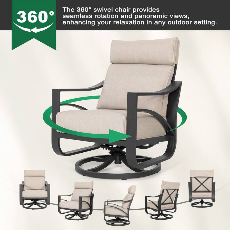 4-Piece Sofa Set with 5.2” Thick Padded Zippered Cushions, Powder-Coated Aluminum Frame, High-Back Design