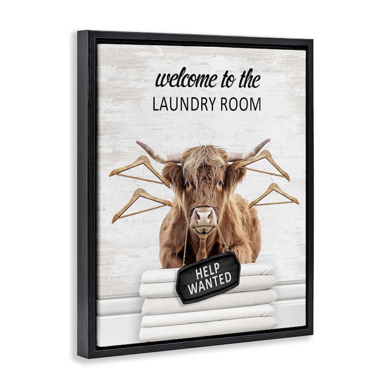 Stupell Welcome Laundry Room Cattle Framed Floater Canvas Wall Art Design By Lettered and Lined