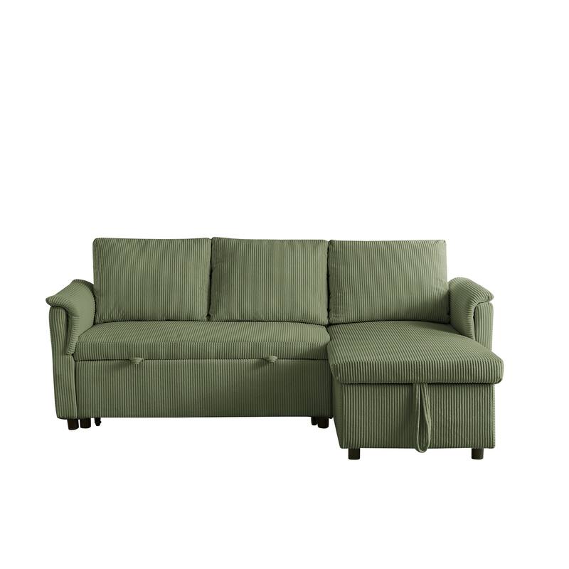 Convertible Corduroy Modular Loveseat Pull-Out Sleeper with Storage Chaise and Reclining Backrest for Living Room