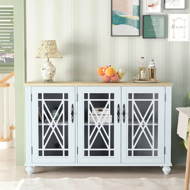 55" Vintage Style Kitchen Accent Buffet Sideboard Cabinet - 55" in Width - Grayish-white