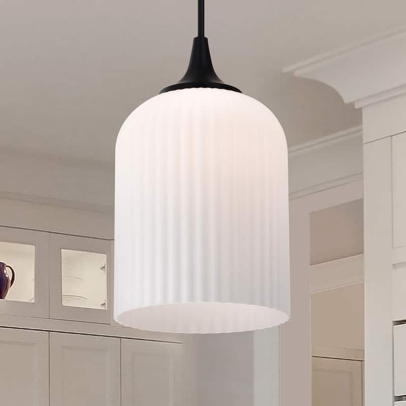 Solara Pendant Matte Black Finish Frosted Ribbed Glass - Matte Black
