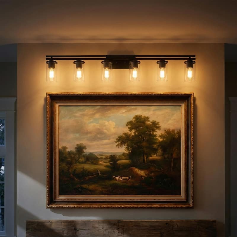Acroma 6-light Farmhouse Black Dimmable Bathroom Vanity Light - 53''