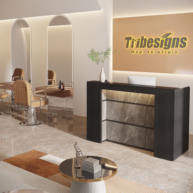 Reception Desk Front Desk with LED Lights,Large Reception Counter Table with Private Panels
