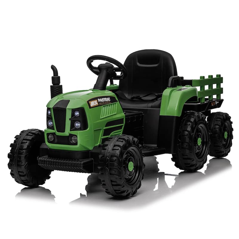 24V Kids Electric Ride-On Tractor with Trailer for Ages 3+, Remote Control & Bluetooth - Green