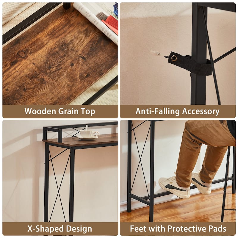 5-Pieces Console Table with Bar Stools Set, with 2 Outlet and 2 USB Ports, Dining Table Sets for Breakfast Nook