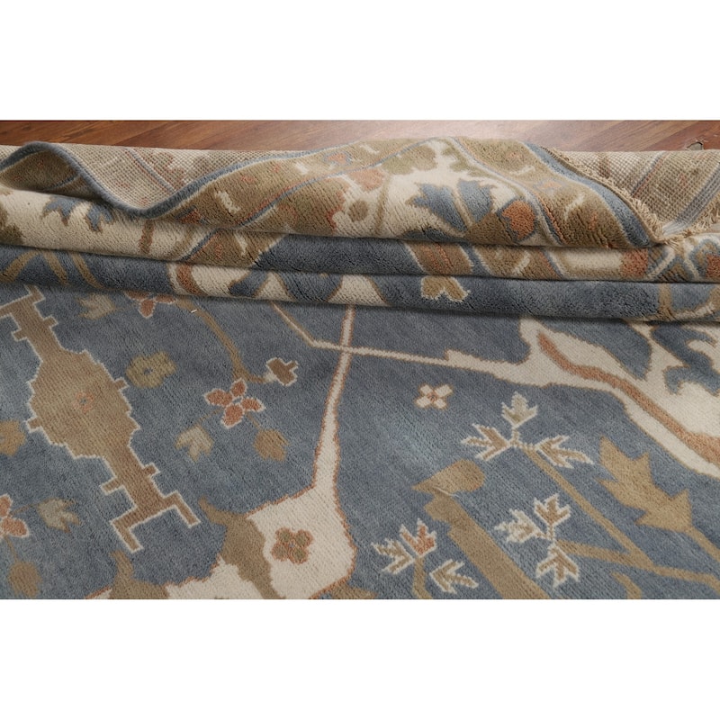 Blue & Ivory Oushak Indian Area Rug Handmade Wool Carpet - 9'2"x 12'0"
