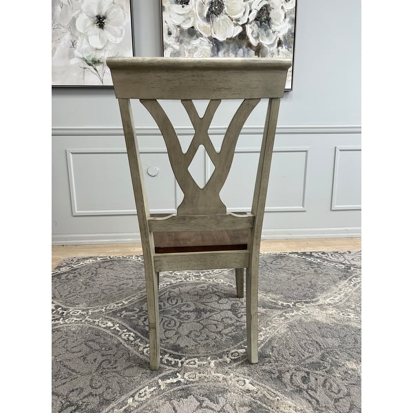 Set Of Two Brown And Gray Wood Cross Back Side Chairs