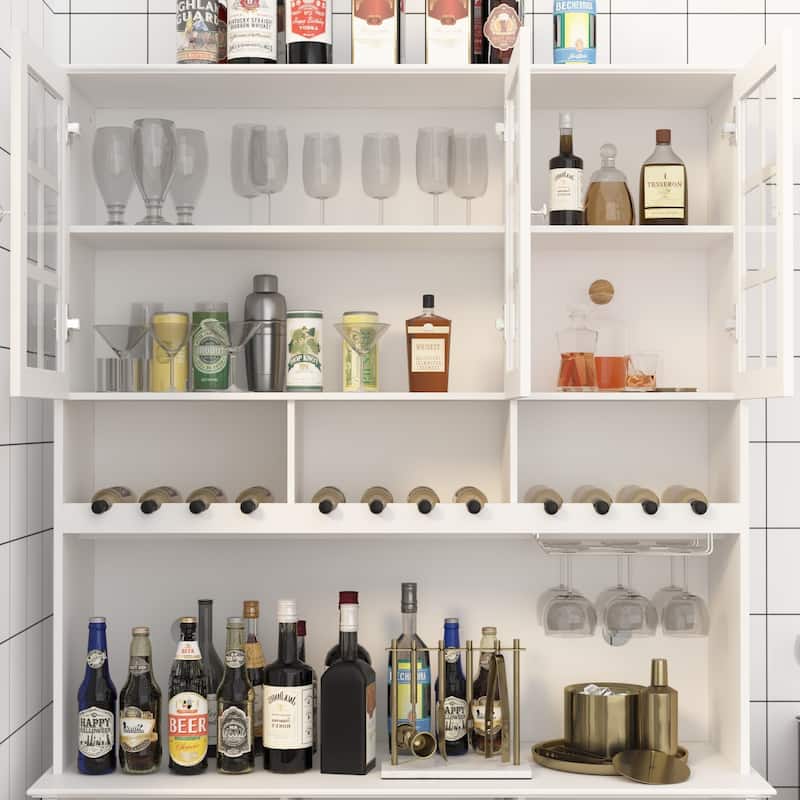 78.9"Large Kitchen Hutch Cabinet Kitchen Pantry Cabinet Bookcase Glass