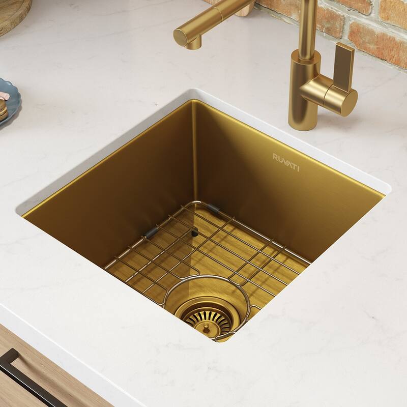 Ruvati 15-inch Matte Gold Stainless Steel Undermount 16 Gauge Kitchen Sink - RVH7015GG