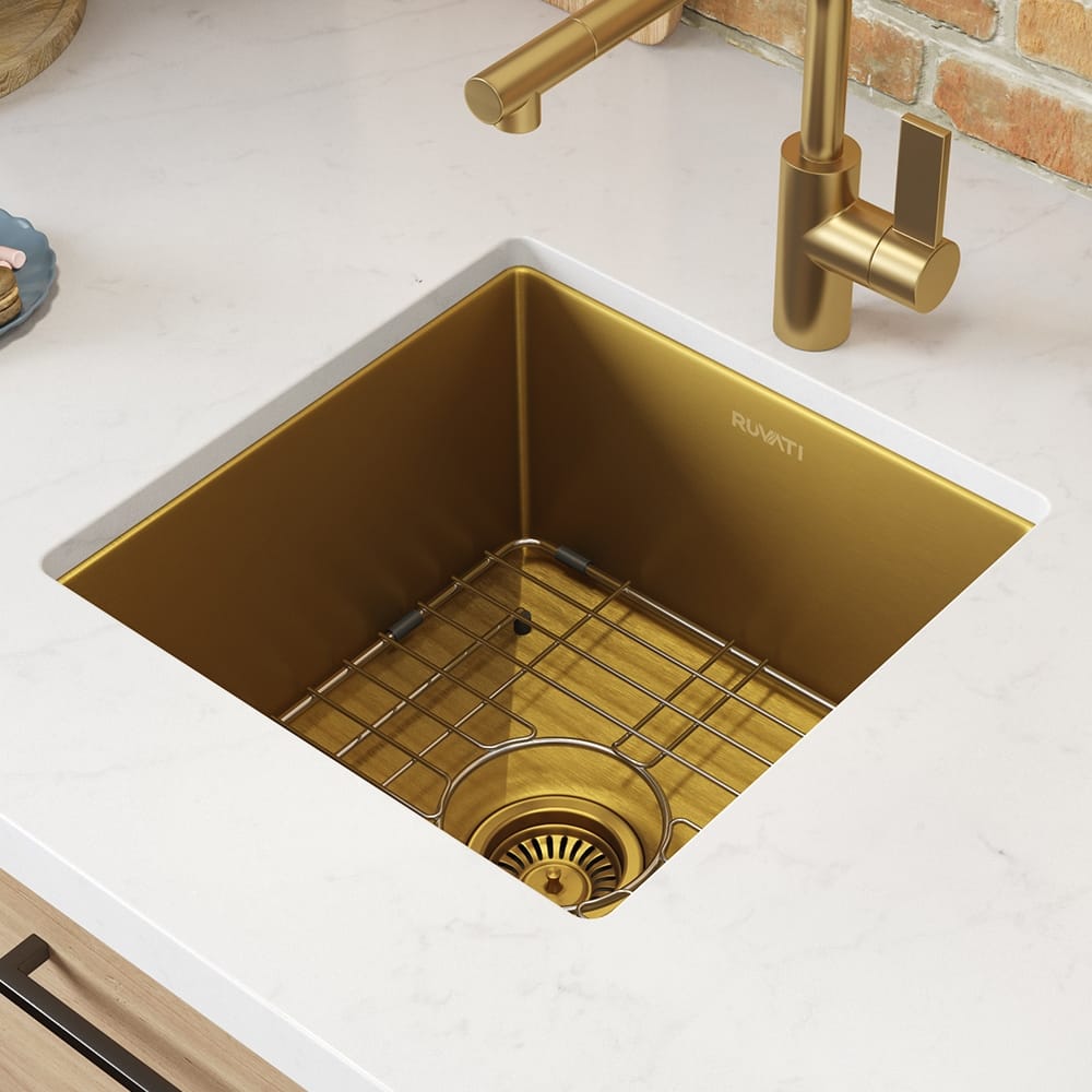 Ruvati 15-inch Matte Gold Stainless Steel Undermount 16 Gauge Kitchen Sink - RVH7015GG