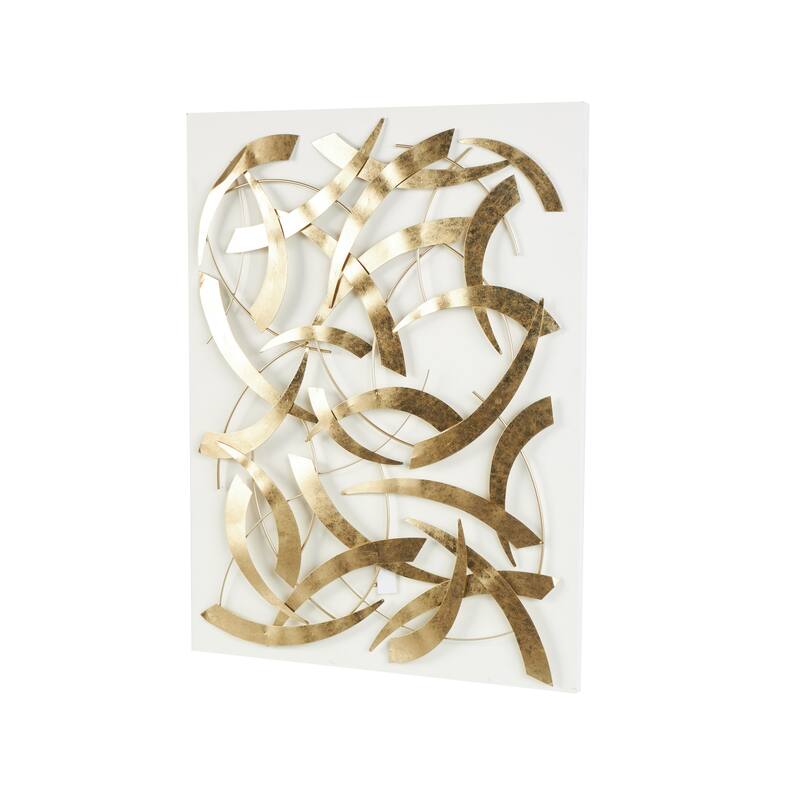 Gold Metal Metallic Curved Rod Abstract Home Wall Decor with White Wood Backing