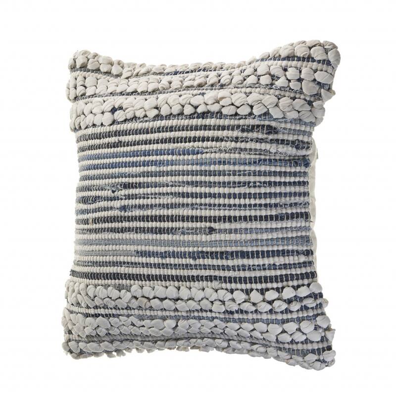 HomeRoots 18" X 18" Blue And Ivory 100% Cotton Geometric Zippered Pillow