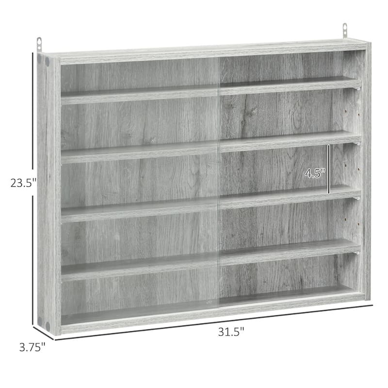 5-Tier Wall-Mounted Glass Display Cabinet with Adjustable Shelves