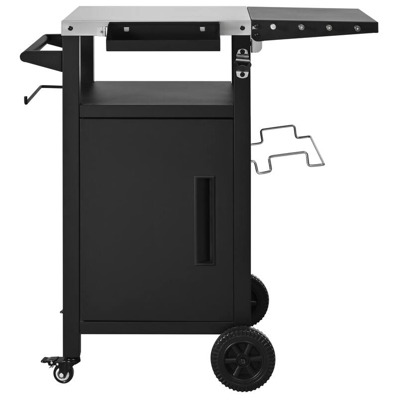 34" Outdoor Grill Cart with Stainless Steel Top, Drop Leaf & Pizza Oven Table