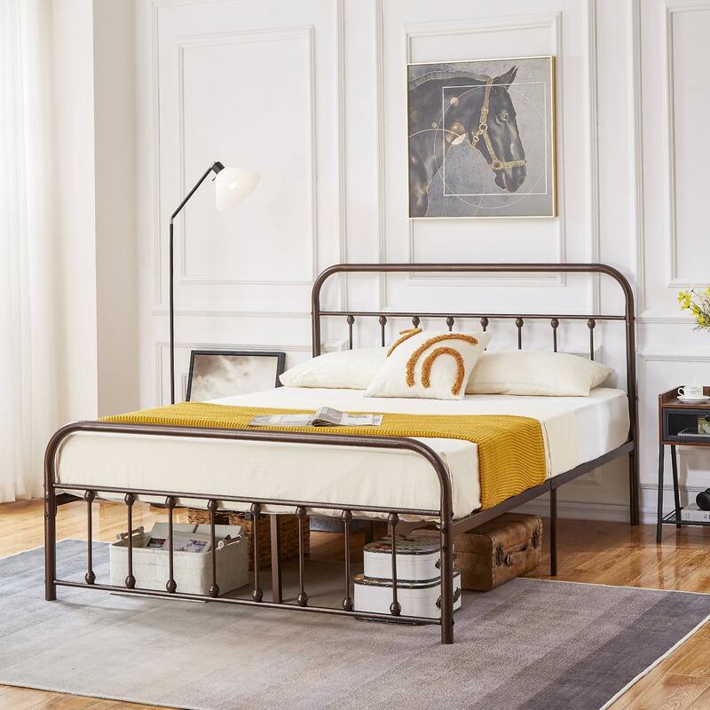 VECELO Metal Bed Frame with Headboard Classic Metal Platform Bed Frame Mattress Foundation with Victorian Style Footboard