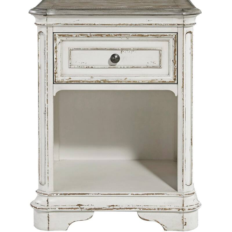 Magnolia Manor Antique White Weathered Bark 1 Drawer Night Stand