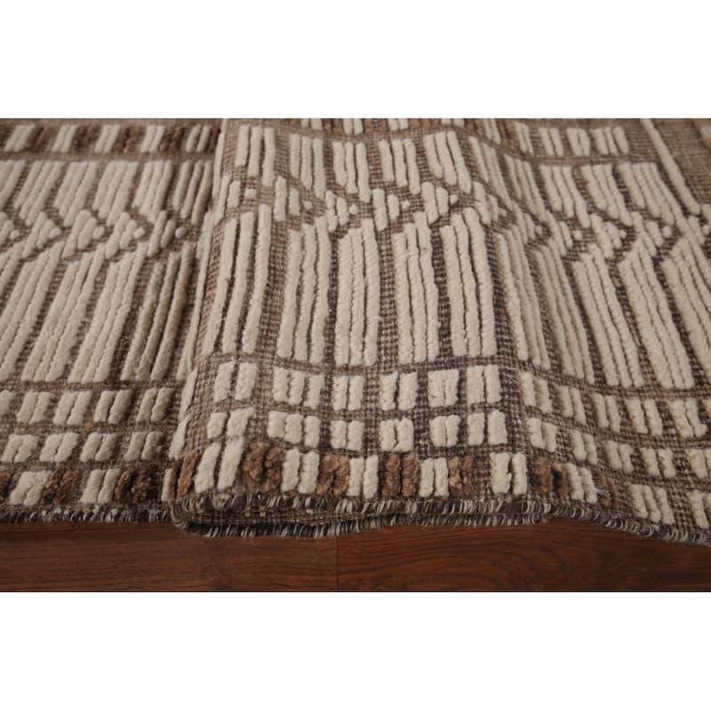 Earth Tone Moroccan Oriental Area Rug Handmade Stripe Wool Carpet - 7'11"x 10'5"