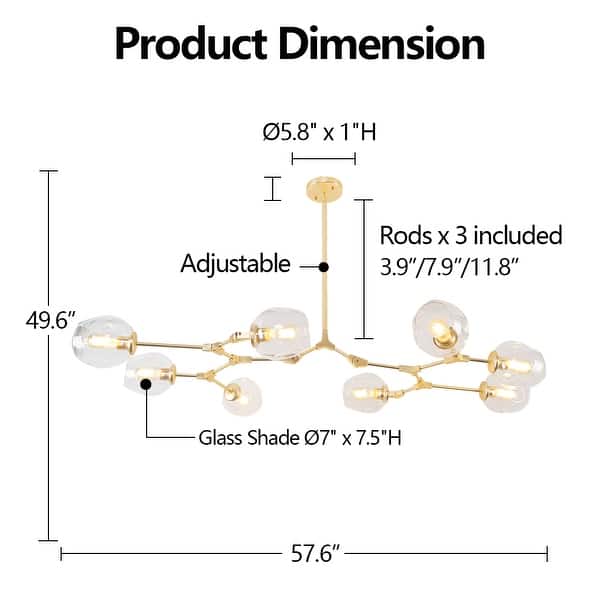 dimension image slide 1 of 4, Adjustable Chandelier Pendant Gold Chandelier with Clear Glass Shades