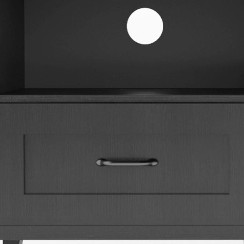 HomeRoots 70" Black Wood Enclosed and Open Storage TV Stand - 70.08 in. x 24.8 in. x 15.35 in.