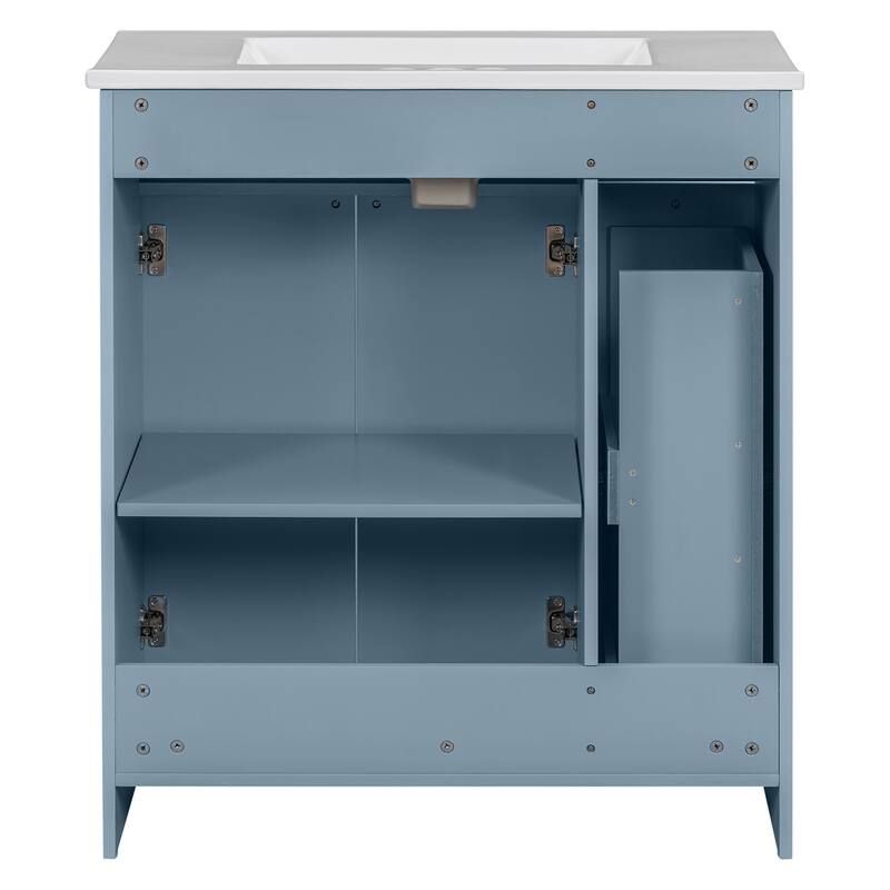 30-Inch Blue Bathroom Vanity with Undermount Ceramic Sink, Soft Close Doors, Ample Storage, and Silver Accents - 18in L MDF