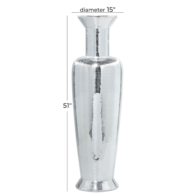 Polystone Tall Floor Vase with Mosaic Mirror Inlay - Silver - Roche River Decor - 15"W x 15"L x 51"H