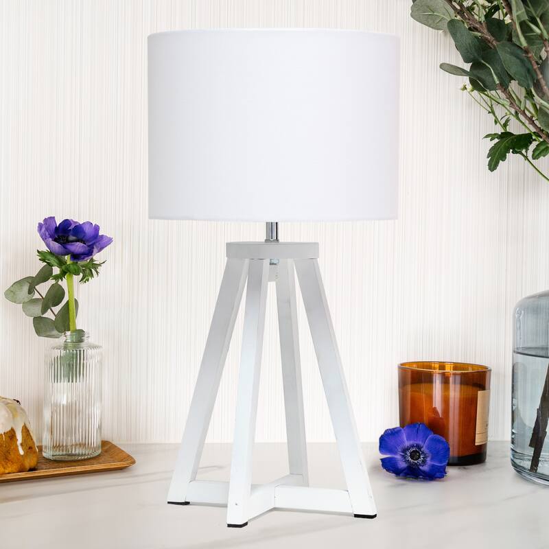 Wood Tripod Table Lamp with Drum Shade for Bedroom Decor - 9.75 x 9.75 x 19 in. (L x W x H)