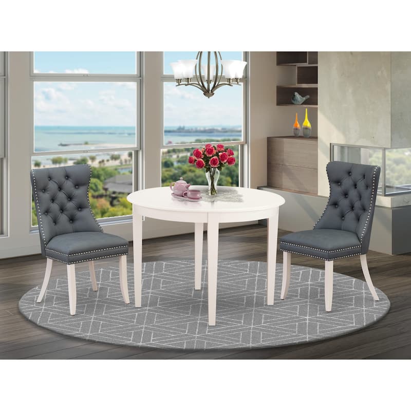 East West Furniture Dining Table Set Includes a Round Dining Table and Parson Chairs, Linen White (Pieces Options) - BODA3-WHI-13