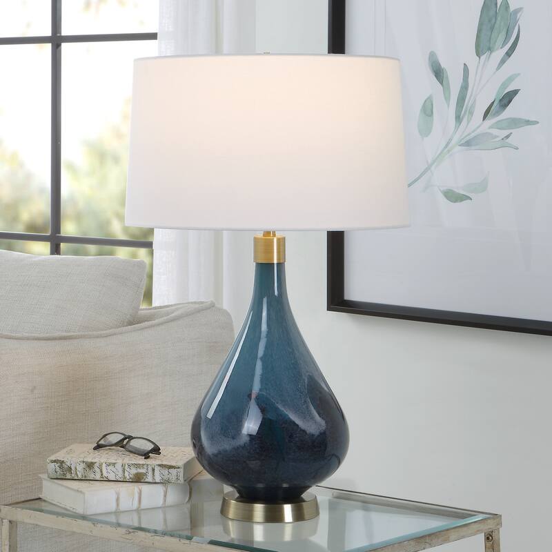 Glass Vase Style Table Lamp with Tapered Shade - 27.75" - Blue
