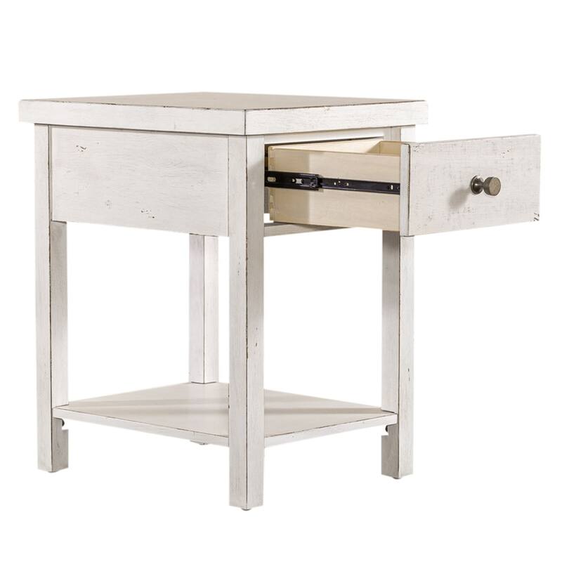 Modern Farmhouse Flea Market White Drawer Chair Side Table