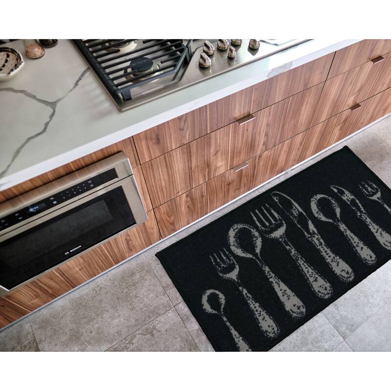 Chic Cutlery Print Wool-Effect Kitchen Mat and Runner Rug