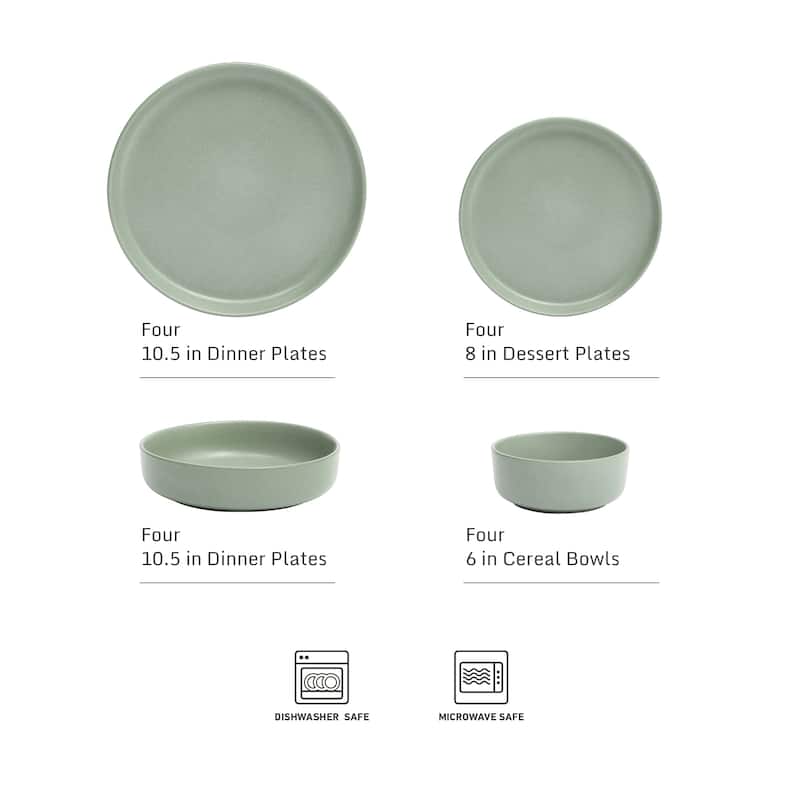 Gibson Elite Pasco (Service for 4) Plates and Double Bowl Reactive Glaze Stoneware Ceramic Dinnerware Set