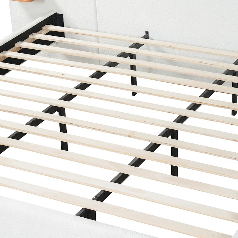 Christopher Knight Home - Modern Boucle Upholstered Platform Bed with Built-In Floating Shelves