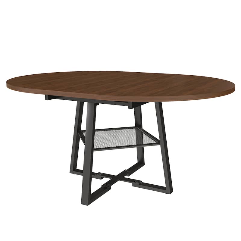 HOMYLIN 47" Extendable Round Dining Table with Storage
